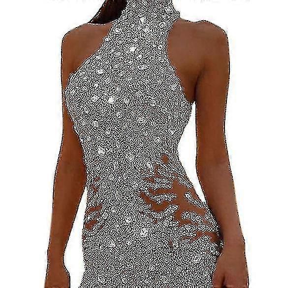 Sequin jumpsuit overalls for kvinner langermet Sparkly Bodycon Slim Rompers-r