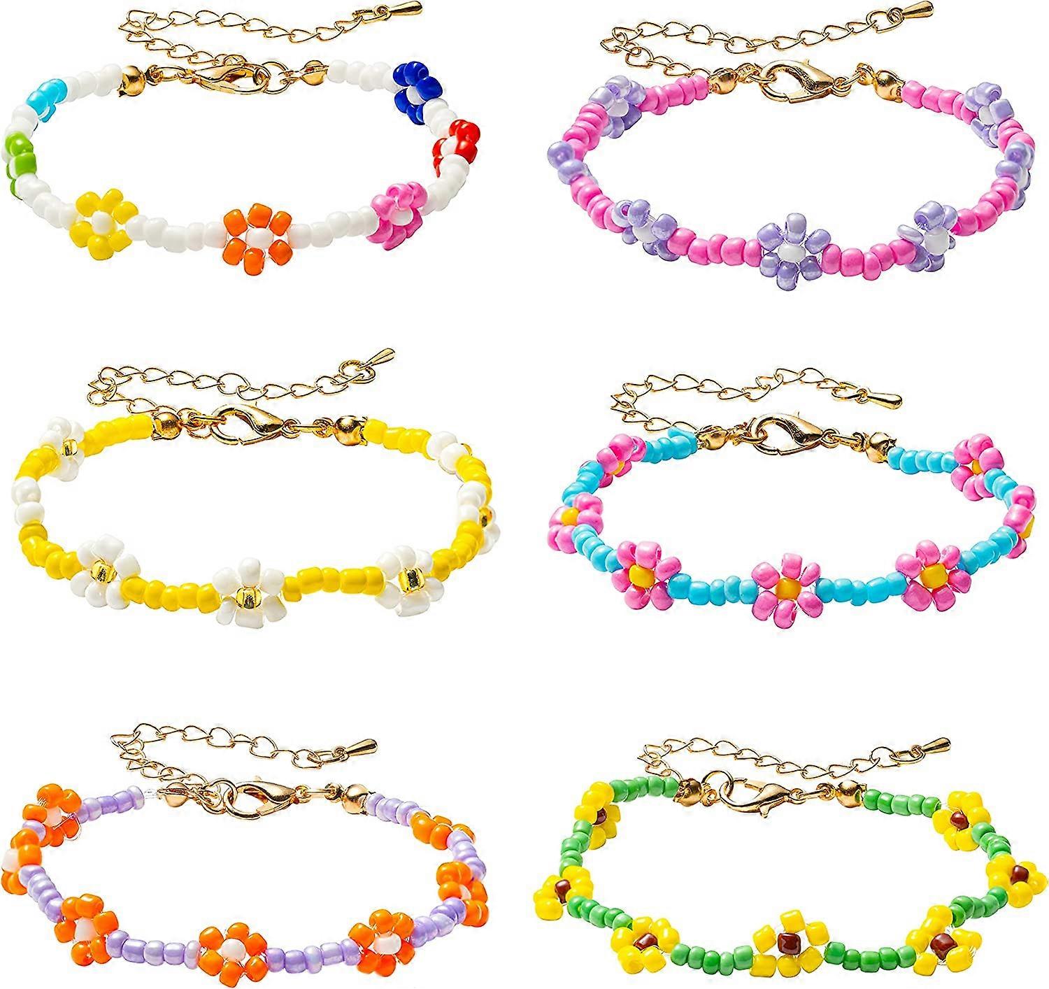 6Pcs Colorful Daisy Flower Bead Bracelets Set