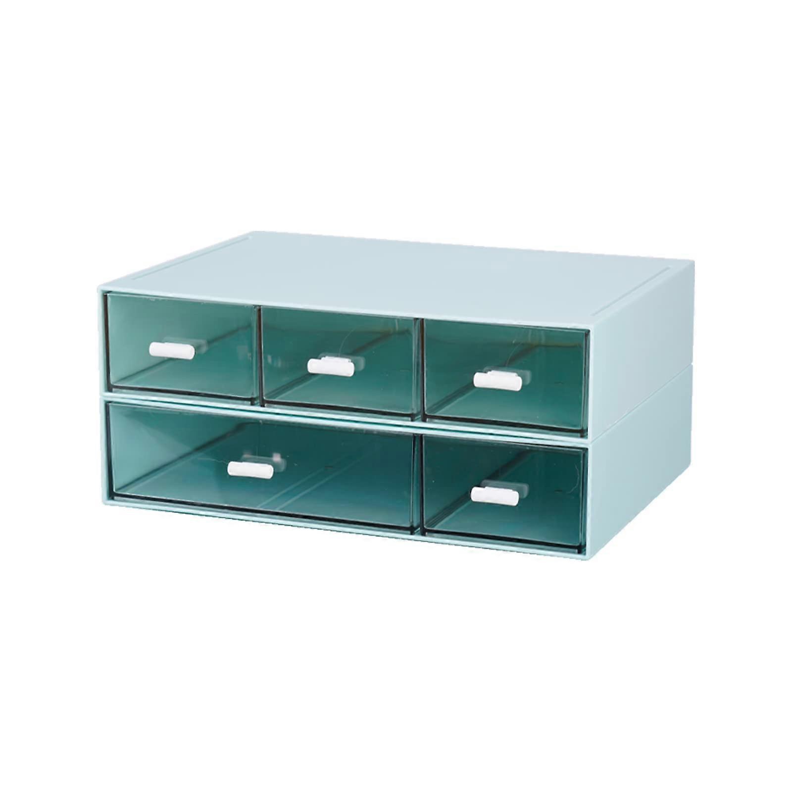 5 Drawers, Desktop Stackable Plastic Storage Box (2-Tier, Blue)