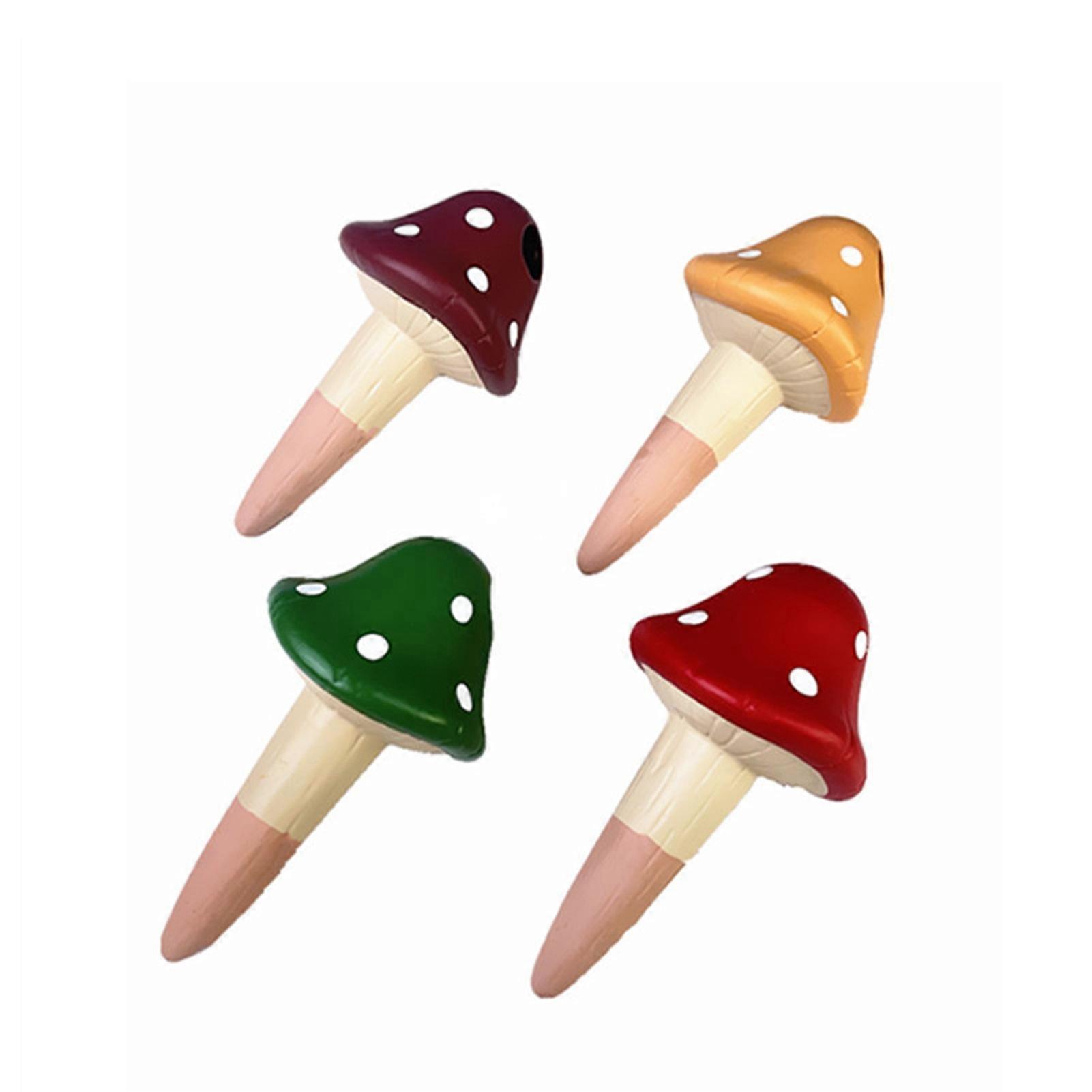 4Pcs Plant Watering Spikes Small Size Self Waterer Mushroom Shaped Terracotta Dripper Professional Water Seepage Cute Decor Automatic Flower Plant Wat