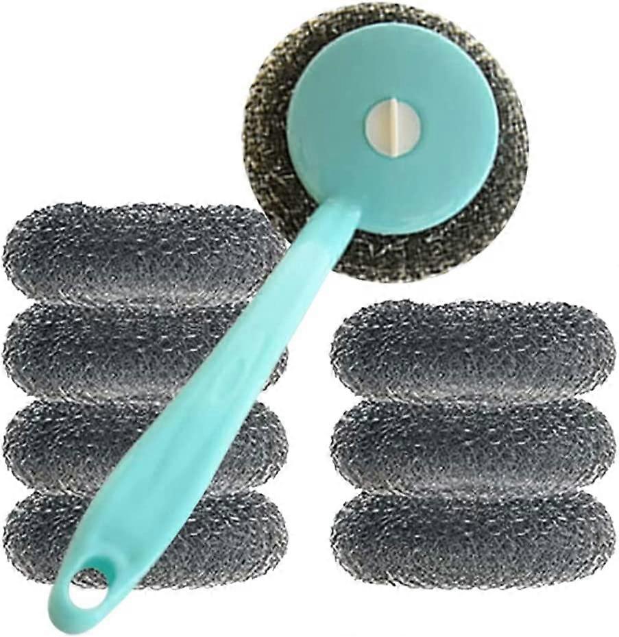 Stainless Steel Scrubbing Sponge Set with Handle,8 Pack(Blue)