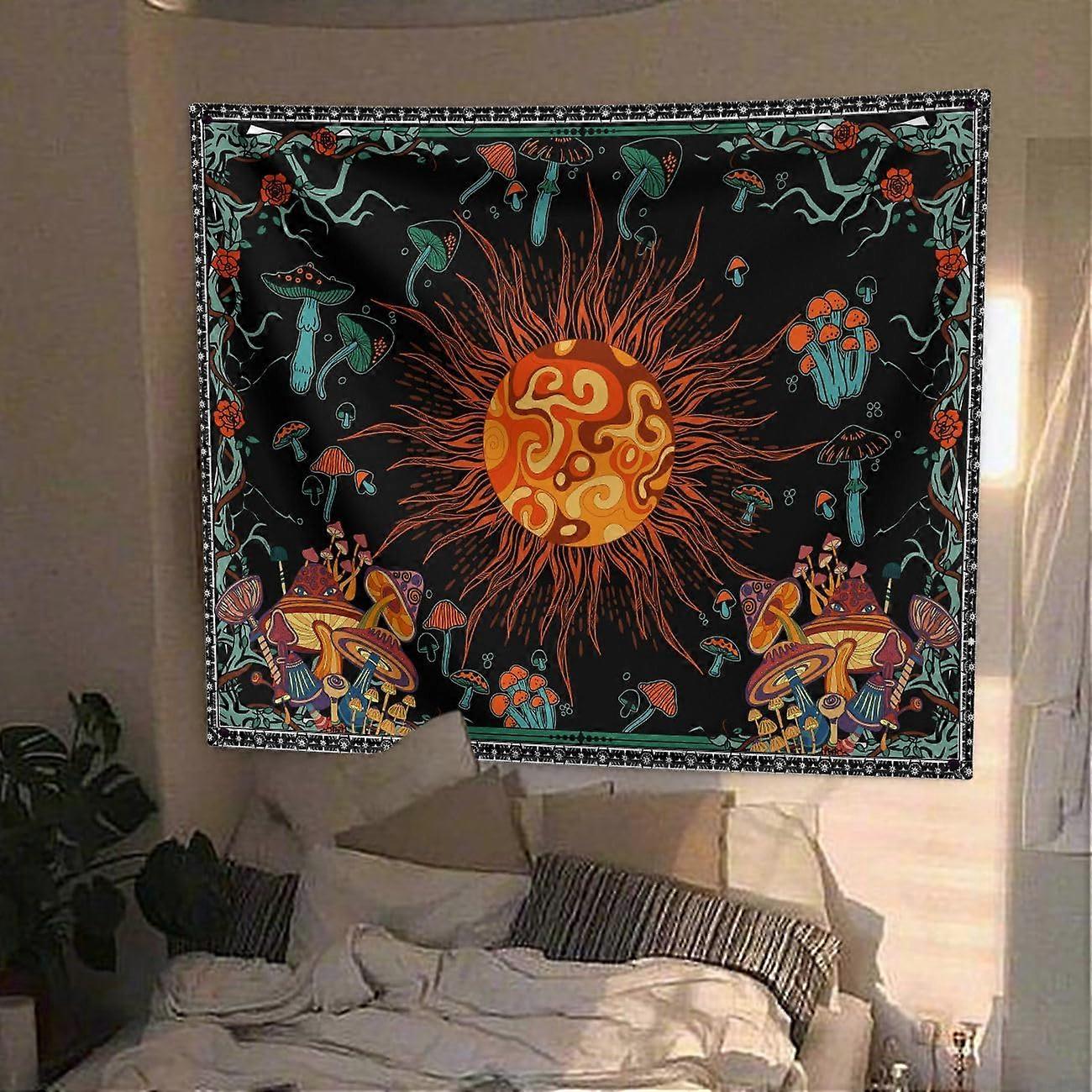 Burning Sun Tapestry Mushroom Tapestry Flower Vines Tapestries Mystic Tapestry Hippie Tapestry for Home Decor Bedroom Living Room Dorm Decor