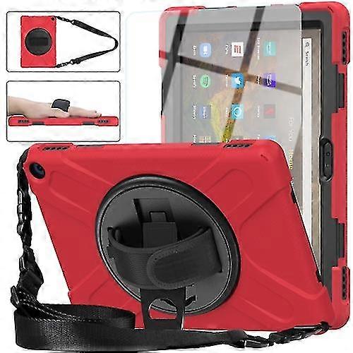 For Amazon Kindle Fire Hd 10 2021 Silicone + Pc Protective Case With Holder & Shoulder Strap