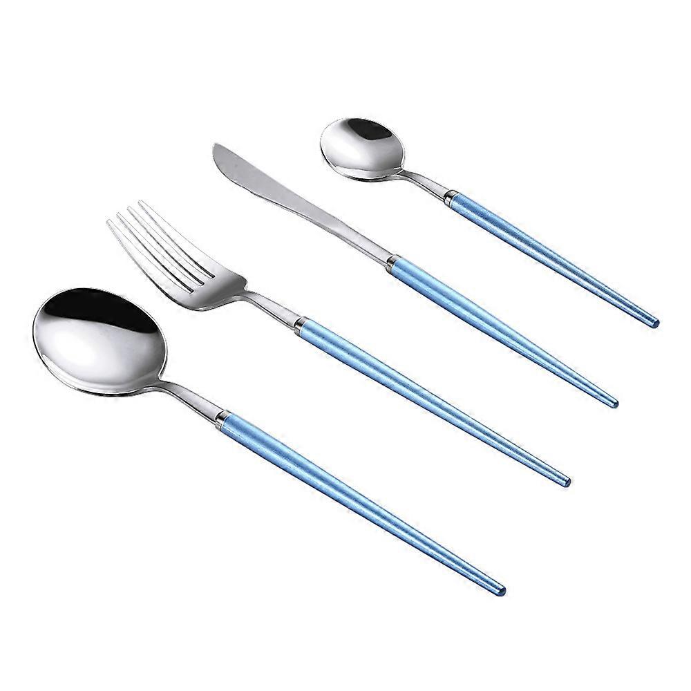Silverware Set with Solid color handle, 4-Piece Stainless Steel Flatware Set, Kitchen Utensil Set Service for 1