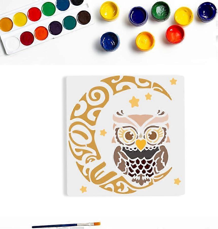 Tribal Moon Owl Stencil 11.8X11.8inch Owl Drawing Painting Stencils Reusable Drawing Templates Animal Reusable Painting Stencil for DIY Craft Scrapboo
