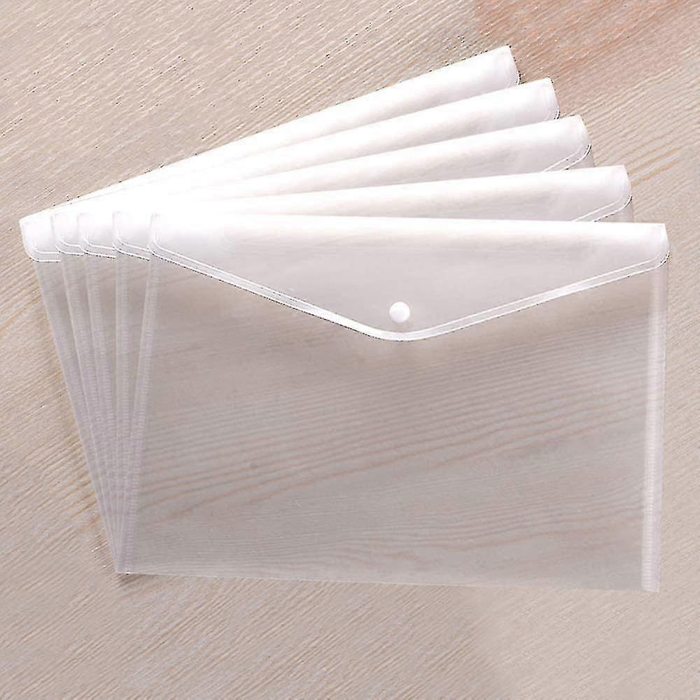 5pcs Clear Document Folders Transparent Filing Envelopes Waterproof Plastic Envelopes File Holder Filing Document Poly Envelope With Snap Button Closu