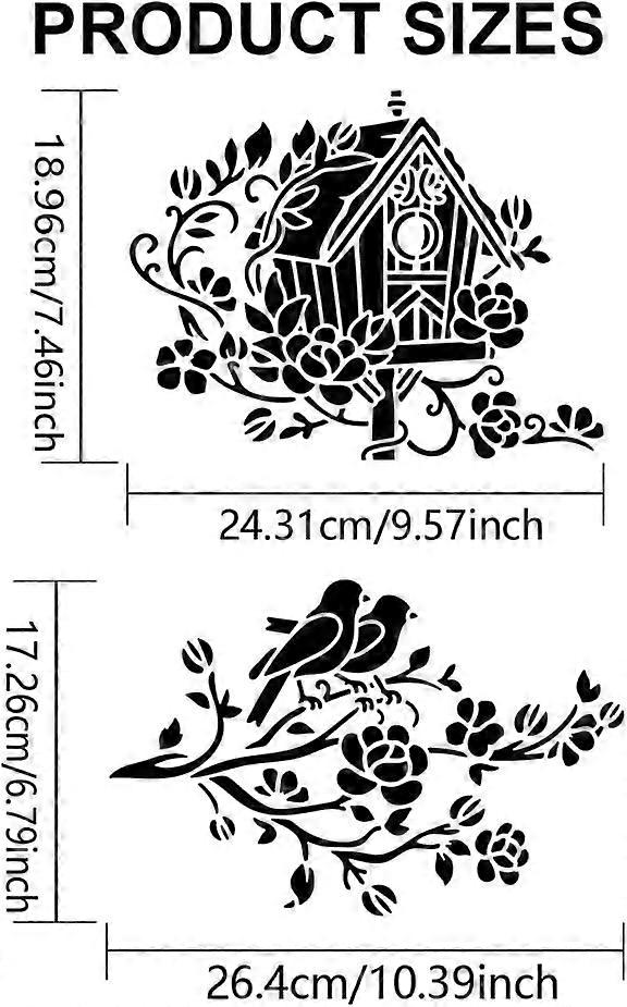 2pcs Birds Nest Stencil 11.78.3inch Flower Leaves Tree Branch Stencils ...