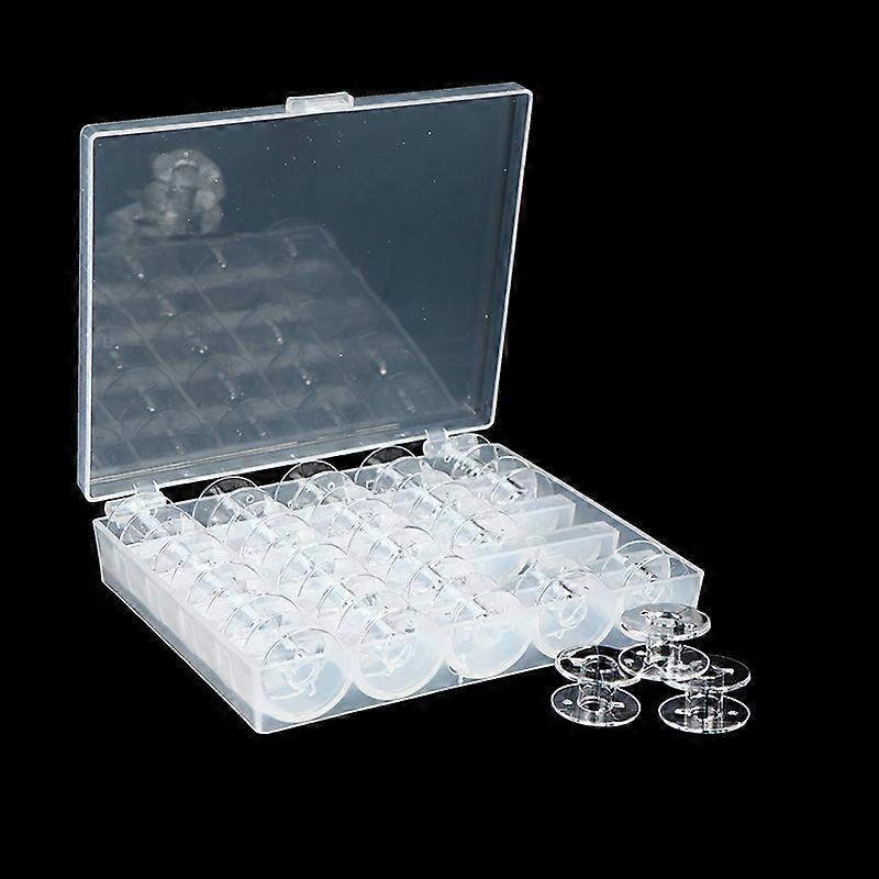 25 Spools + Empty Bobbins Case Organiser Sewing Machine Bobbin Clear Box Storage