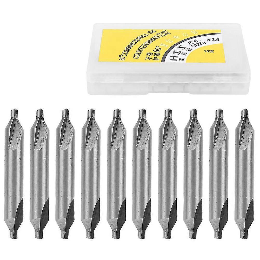 High Speed Steel 4341 Center Drill Bit Set - 10Pcs, Straight Shank Drilling Tools 2.5mm