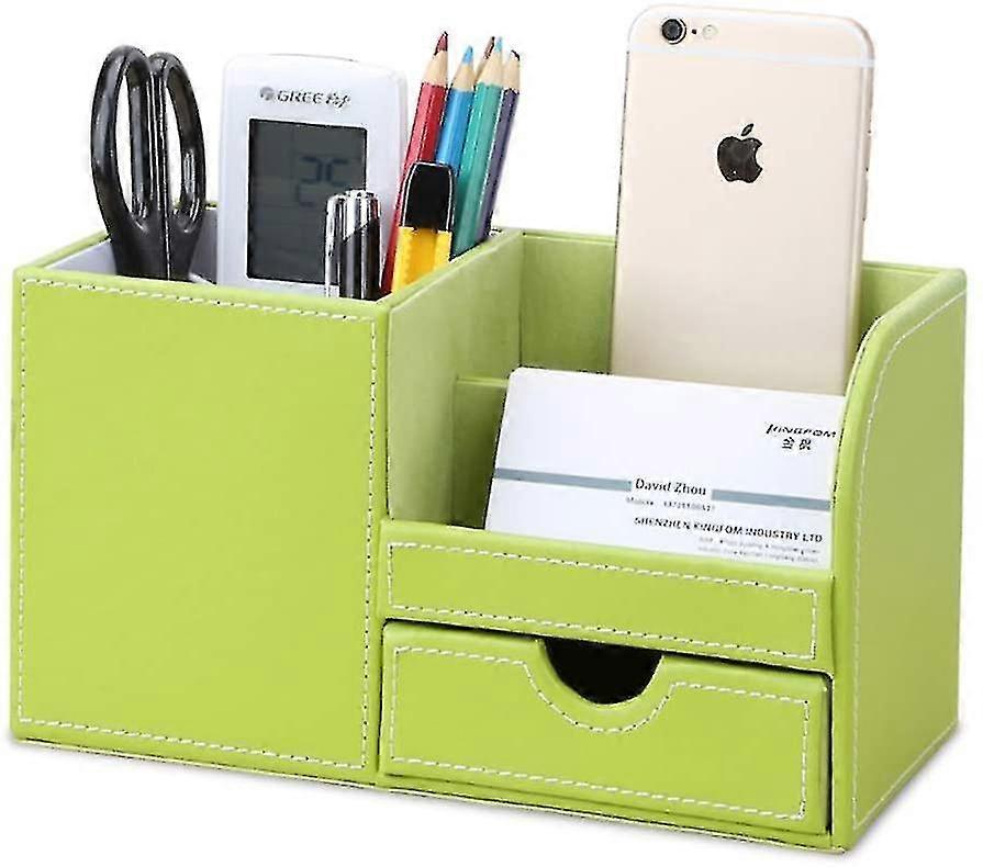 Wooden Struction Leather Multi-function Desk Stationery Organizer Storage Box Penpencil,cell Phone