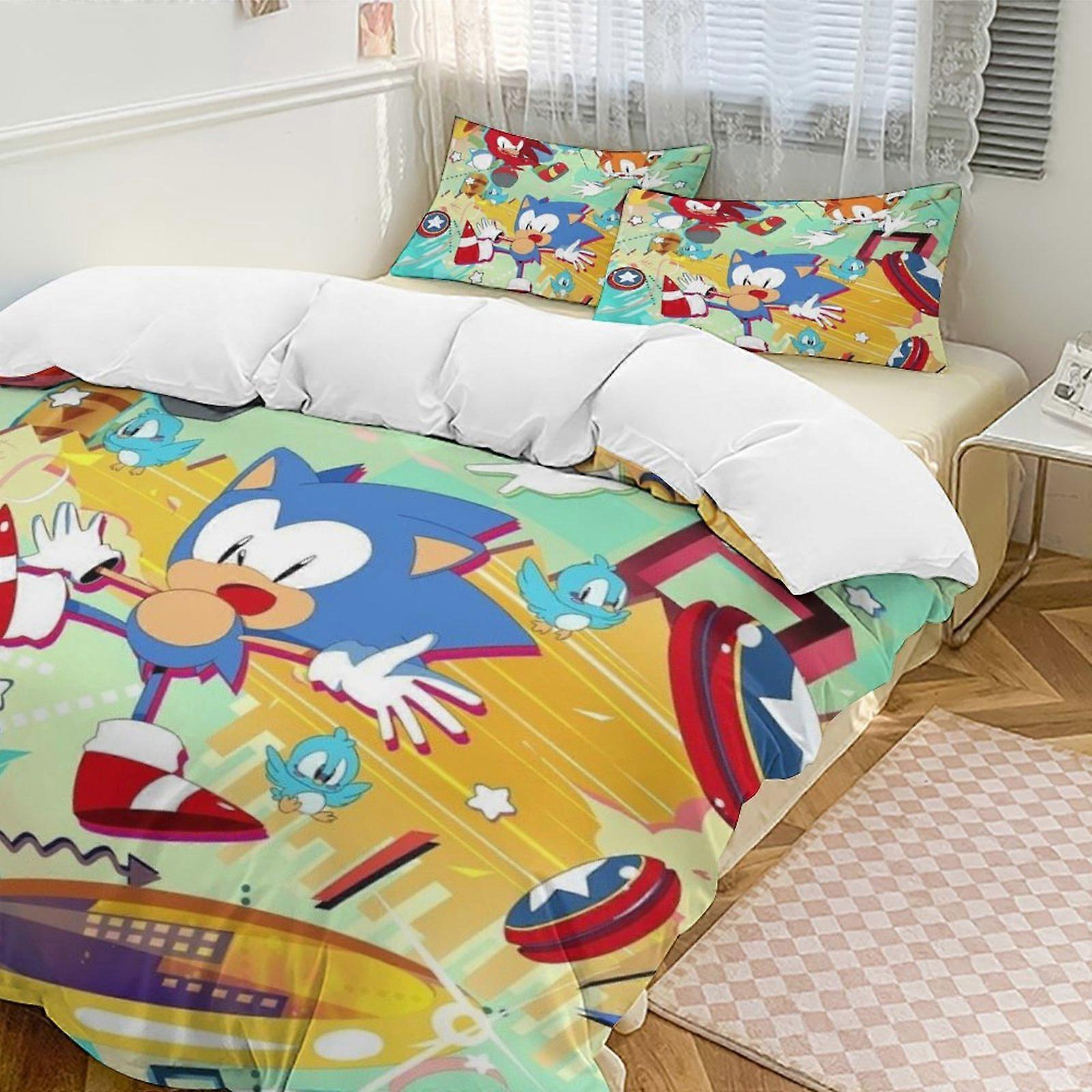 a1906 Lençóis Sonic Conjunto de Cama Capa de Edredão Desenho Animado Tema Quarto Infantil Lençóis iip1906