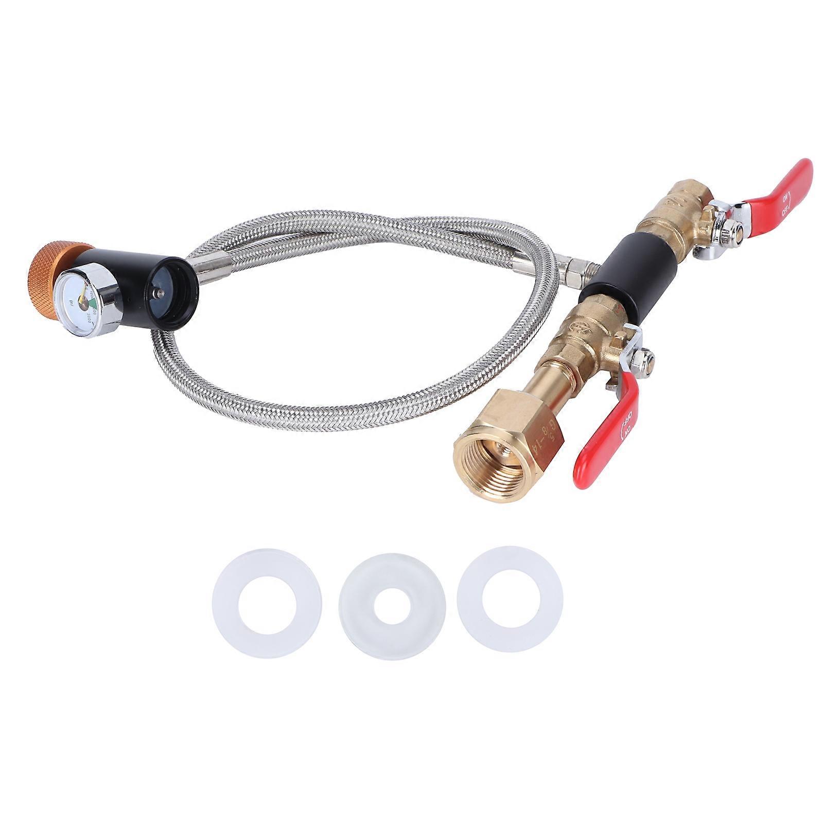 CO2 Universal External Hose Adapter G5/8-14 24in Dual Valve Soda PTFE Hose with ASA3000psi Gauge