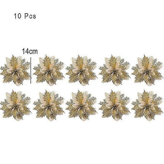 10/5 / 1pcsクリスマスフラワーレッドグリッターパウダーフラワーヘッドノエルホームツリーオーナメントナビダッドパーティーテーブルセッティング用品