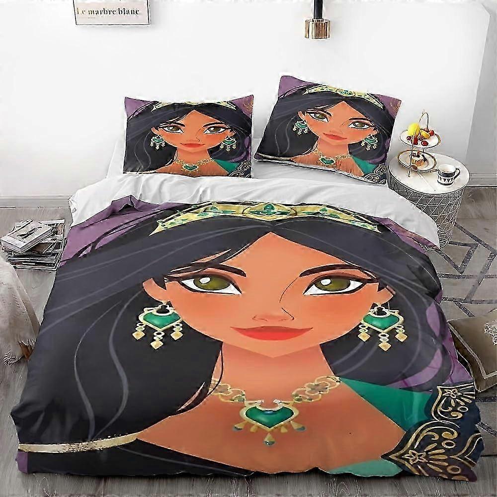 n1580 Lakan Magic Lamp Jasmine Princess påslakan Soft3D-tryckt sängkläder med täcke3 delar set (1 påslakan och 2 örngott)