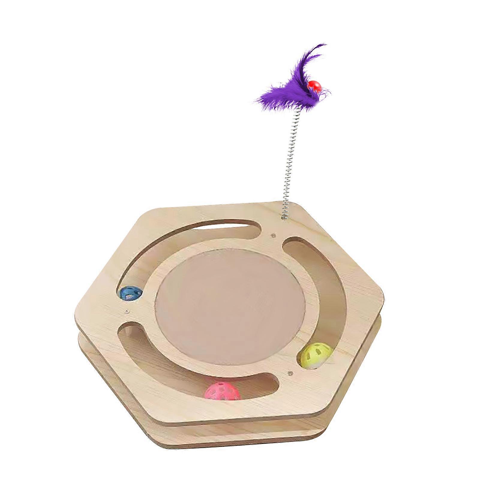 Cat Toy Roller Scratcher Pad 2-Level Turntable Sisal Scratching 3 Tracks Balls for Indoor Cats Interactive Kitten Fun Mental Physical Exercise Puzzle
