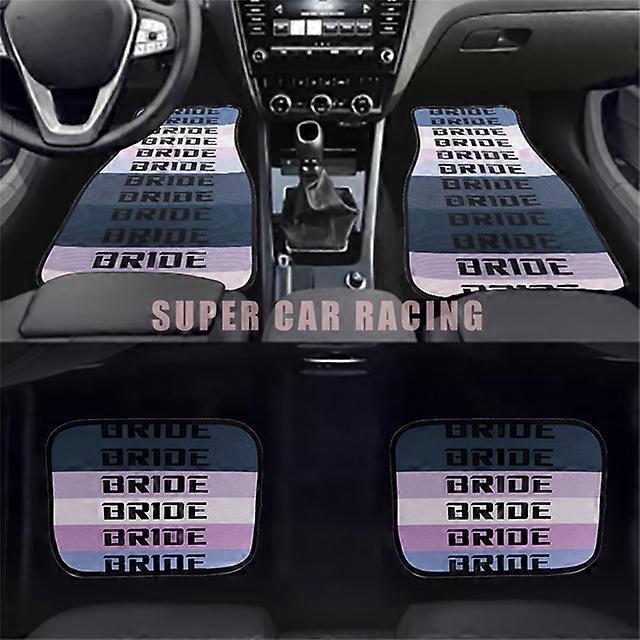 4pcs Racing Sport Car BRIDE Fabric Floor Mats Protector JDM Style Universal Waterproof Non-Slip Auto Interior Carpets