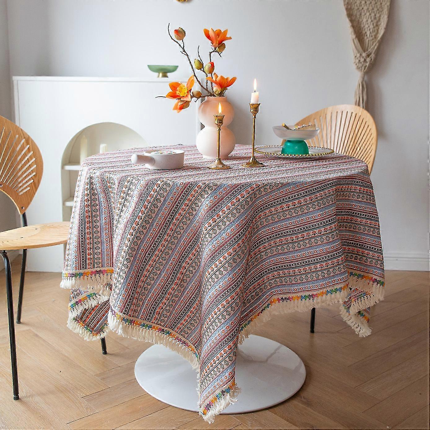 Linen Tablecloth Tassel Rectangular Table Cloth Wedding Decor Coffee Table Cover Table Map Towel Christmas Tablecloth For Table