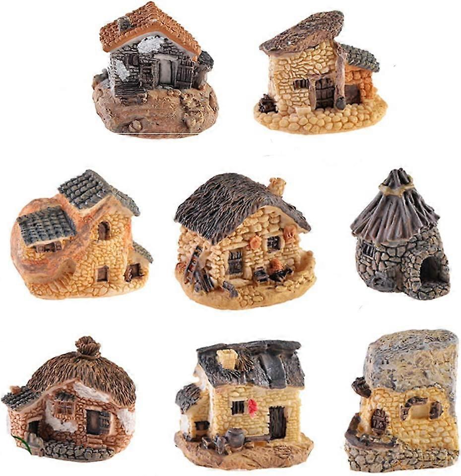 8 Miniatur-Feengarten Häuser Aus Harz – Kleines Steinhaus-Dorf Für DIY-Garten, Terrarium Oder Blumentopf-Deko