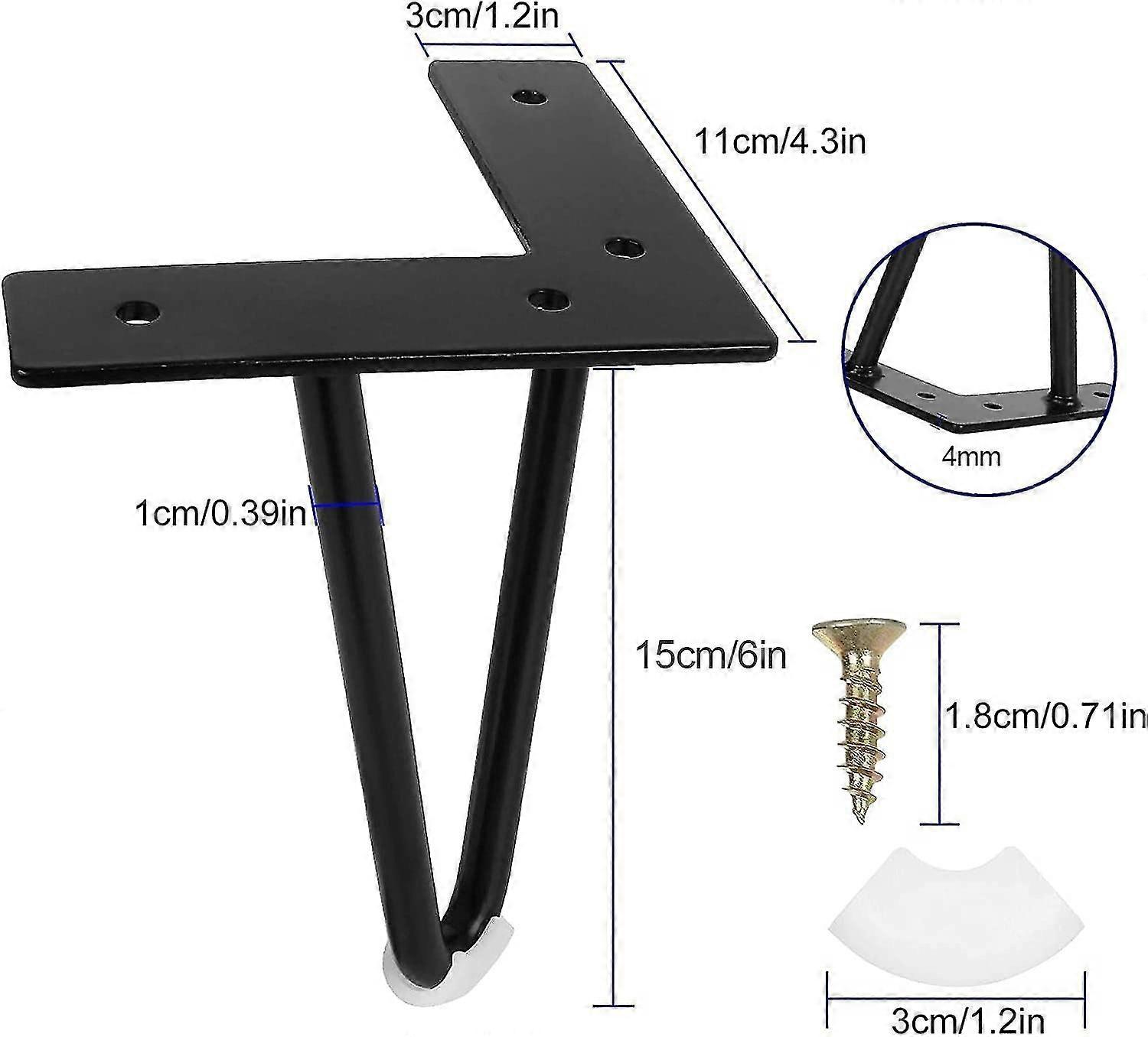 4つの工業用コーヒーテーブルの脚のセット、15cm / 6inヘアピン脚、ヘアピン脚錬鉄製テーブルサポート、ネジ付きブラックメタルキャビネット脚-MXBC