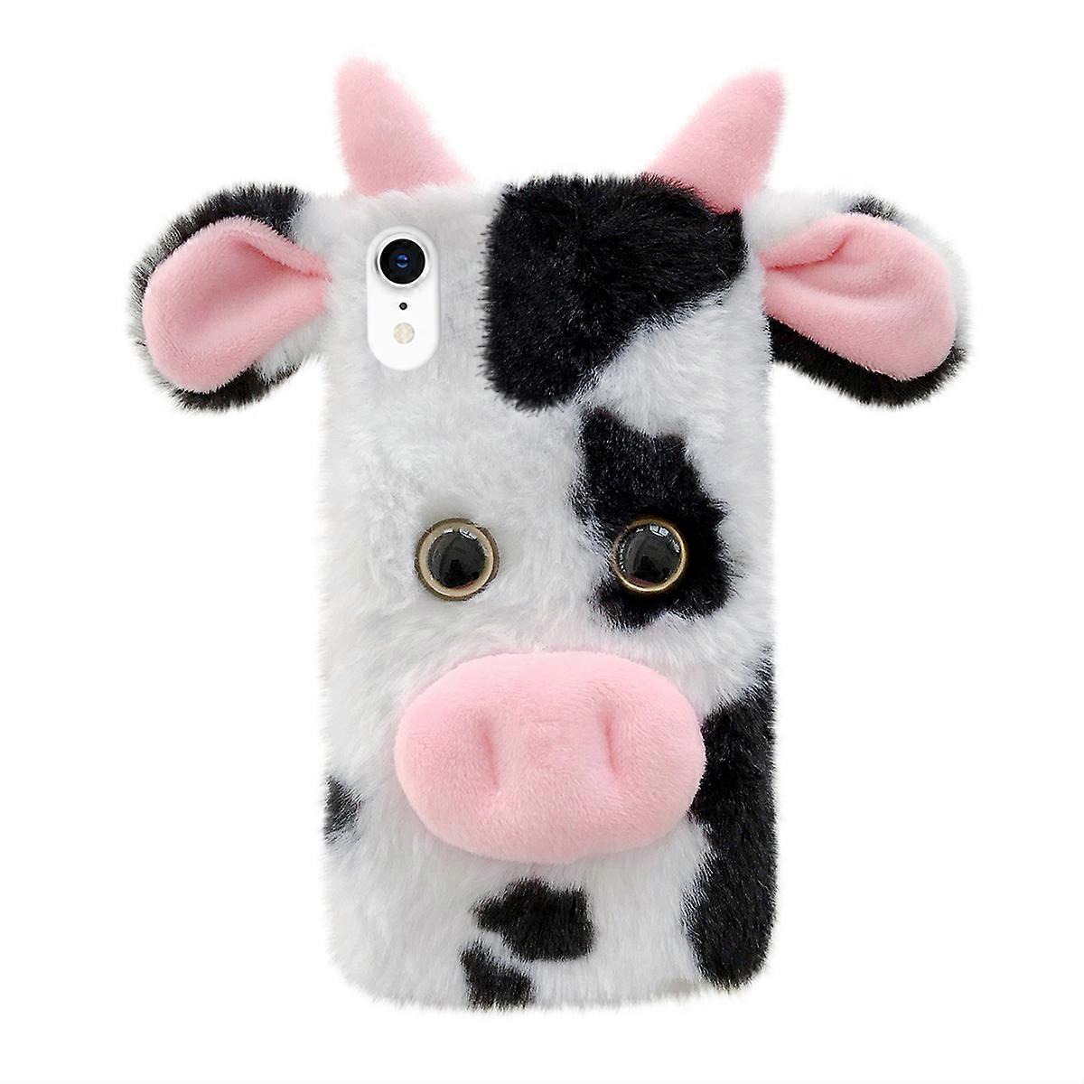 1pc Fluffy Plush Cow Mobile Phone Case Protector Compatible with iPhone XR