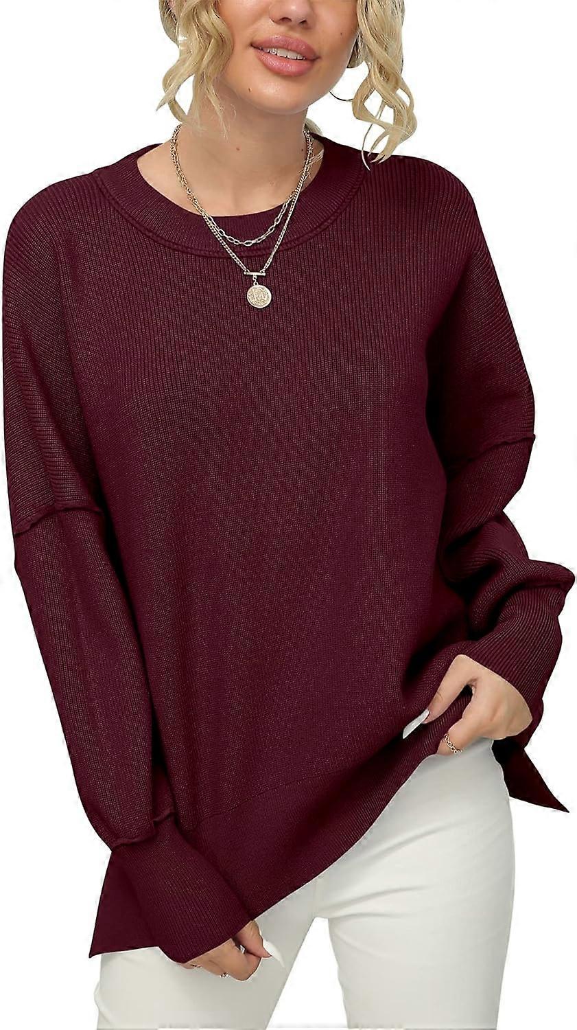 Women's Crewneck Batwing Sleeve Oversized Ribbed Knit Pullover Sweater Top