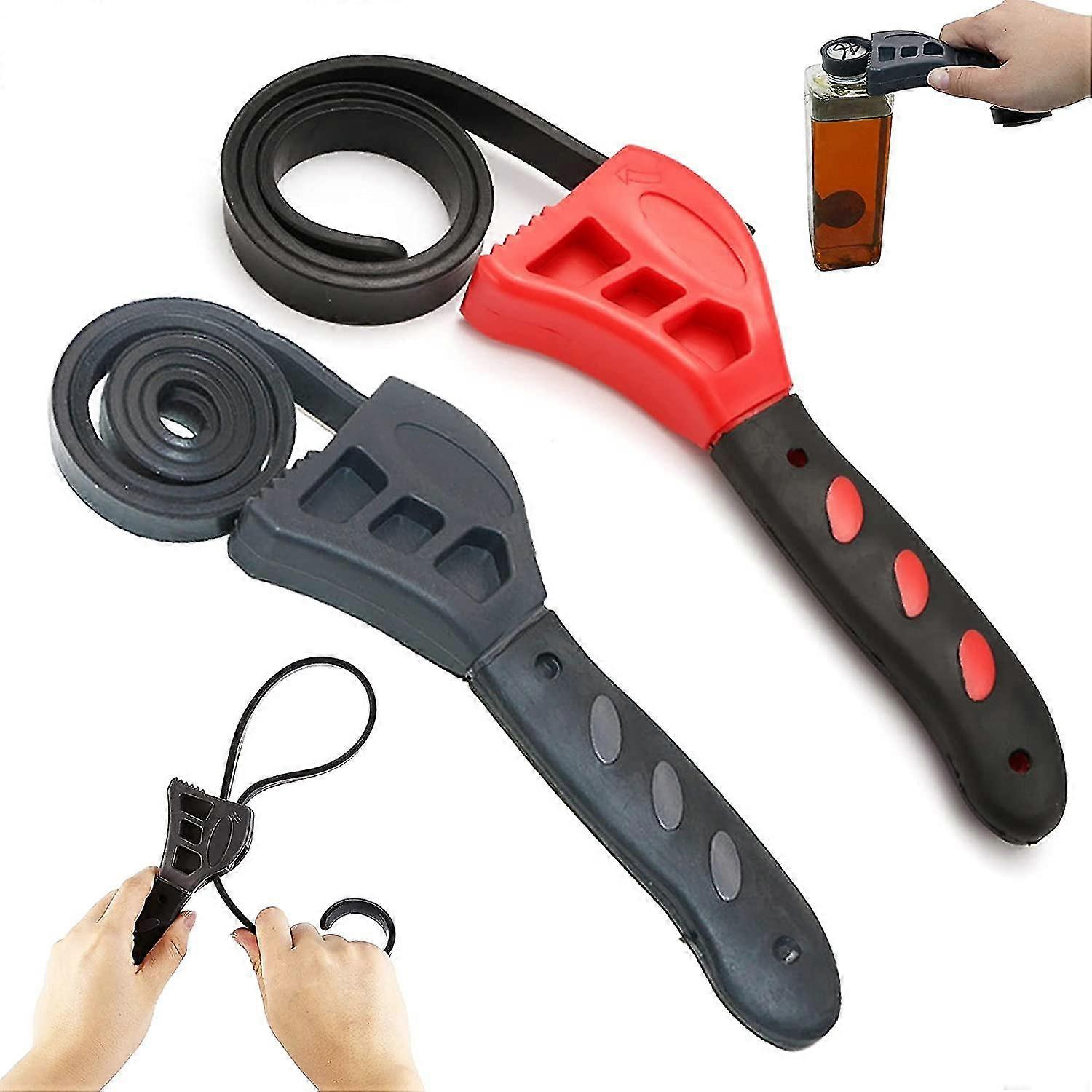 Strap Wrench 2 Pcs Universal Oil Filter Wrench Adjustable Rubber Strap Multitool