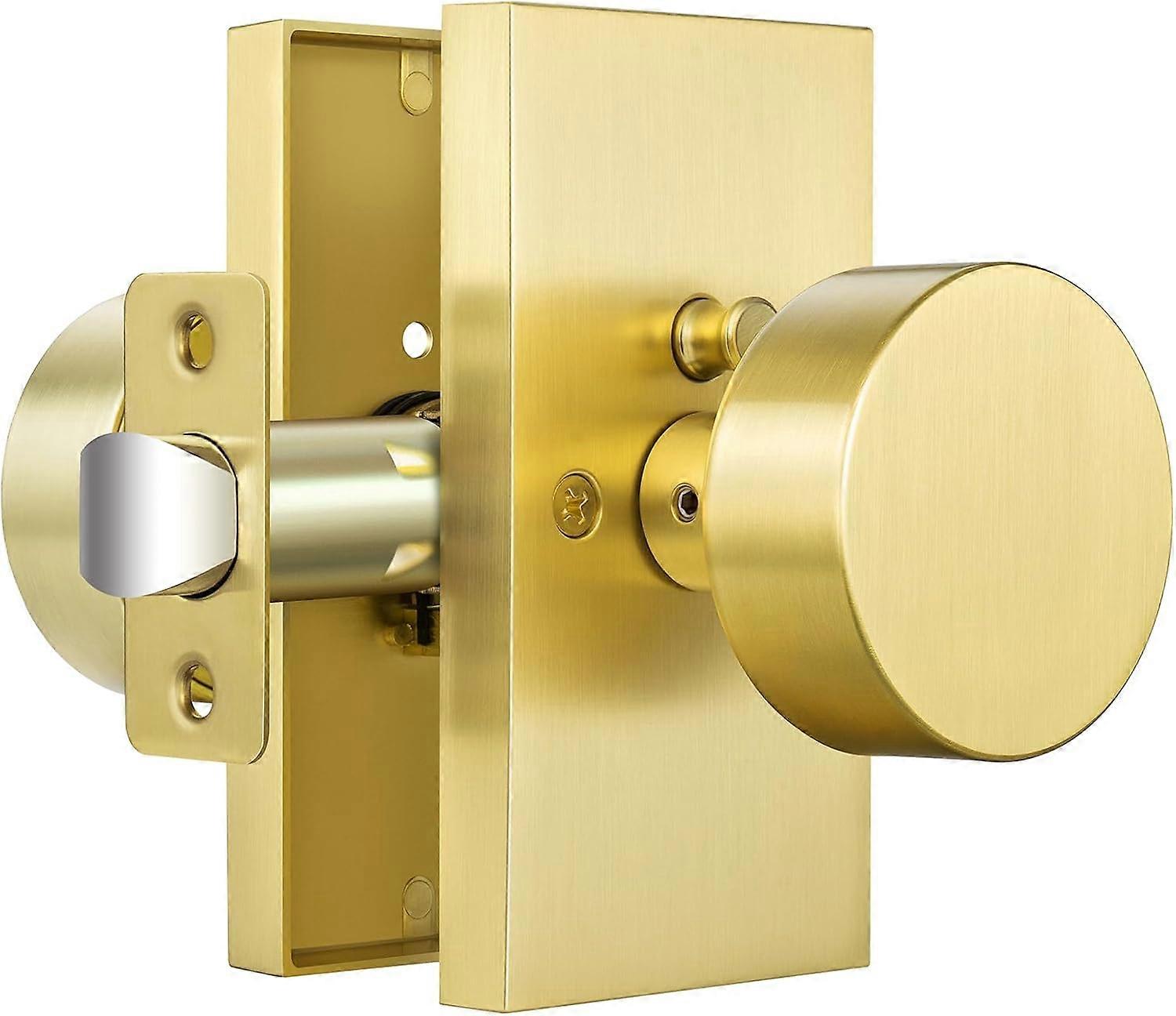 Satin Brass Door Knobs, Modern Rectangular Design, Privacy Function for Bedrooms