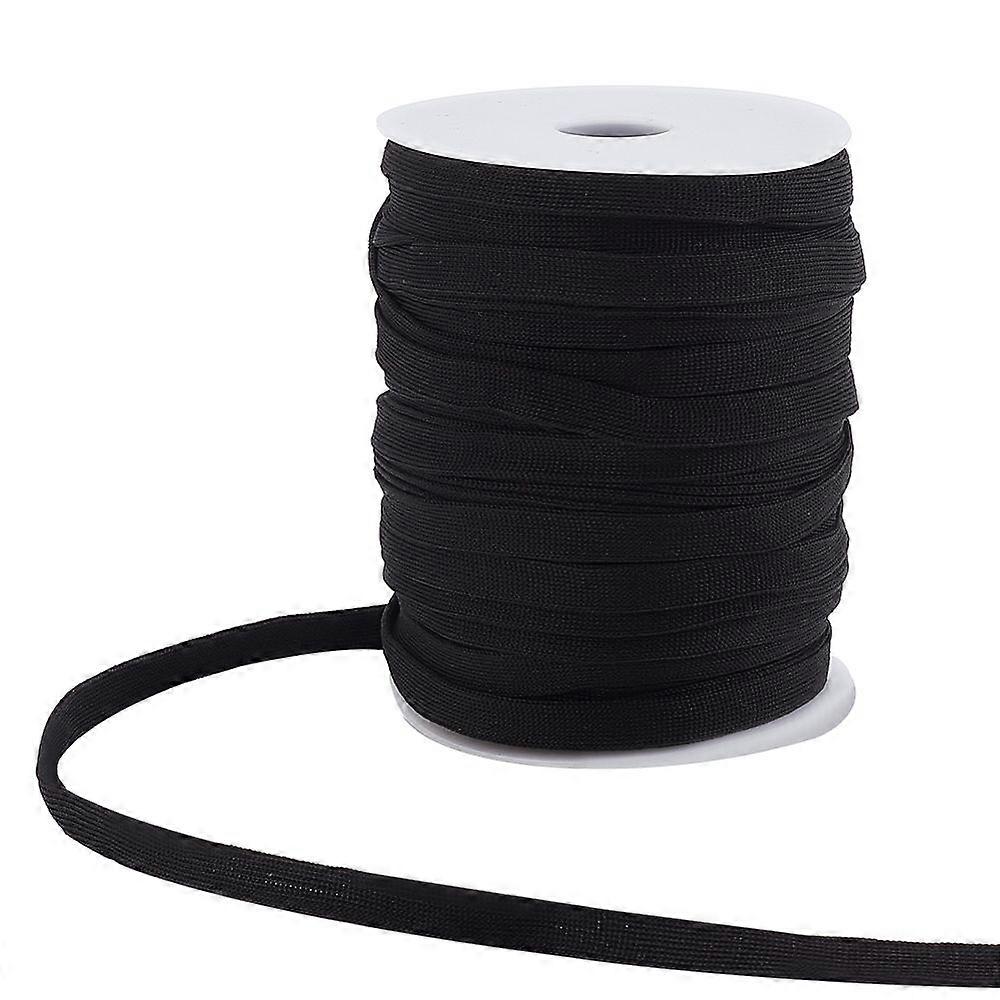 50M Flat Polyester Cord Clothes Accessories Black 9mm about 54.68 Yards(50m)/Roll