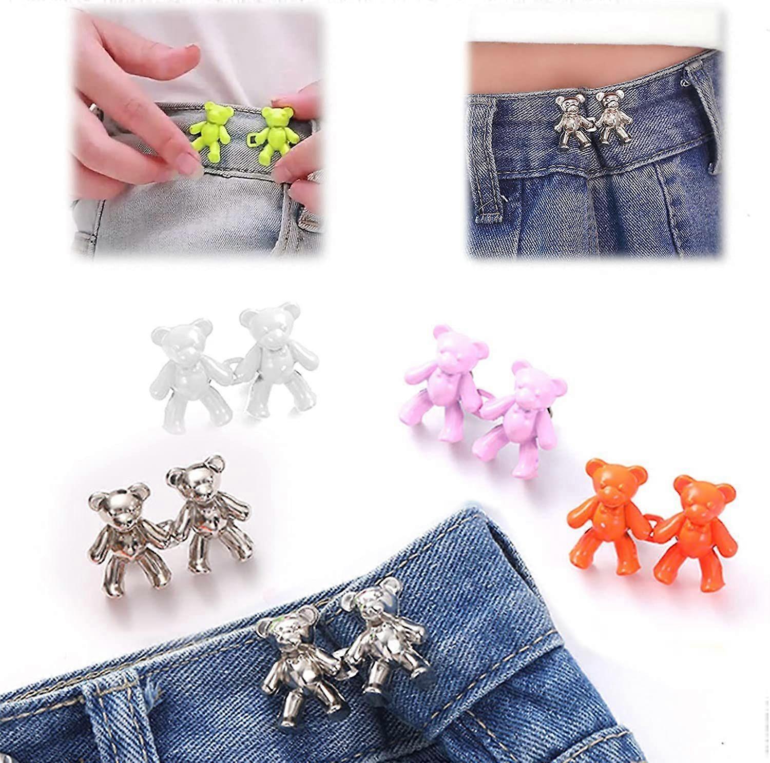 Cute Bear No-Sew Waist Button, Jean Buttons Pins for Loose Jeans Waist Button, Adjustable Metal Waist Buckle For Pants