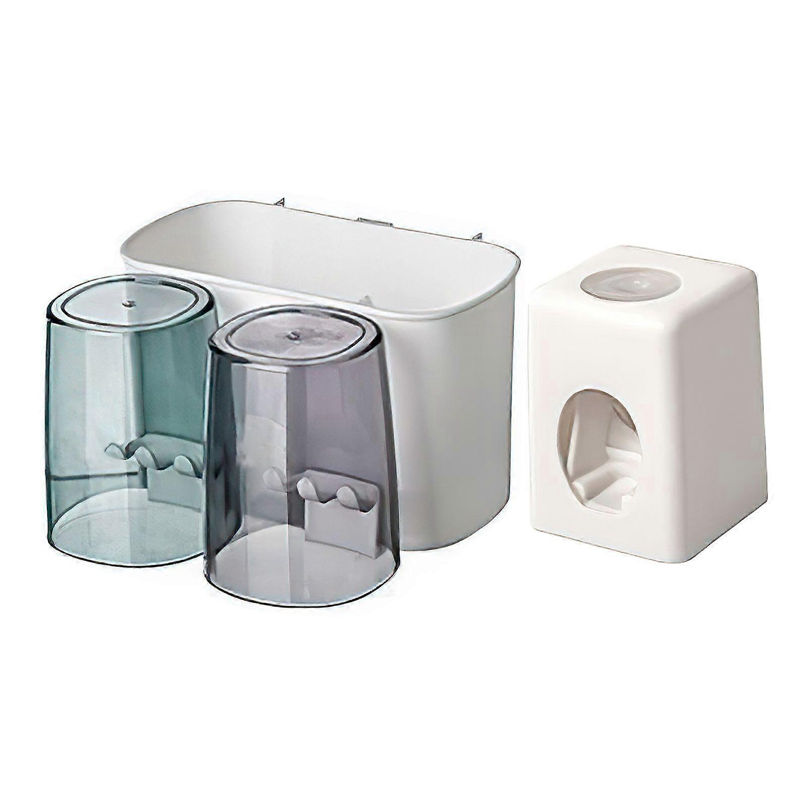 Wall Mounted Automatic Toothpaste Dispenser with Toothbrush Holder No Drilling Multifunctional Bathroom Organiser