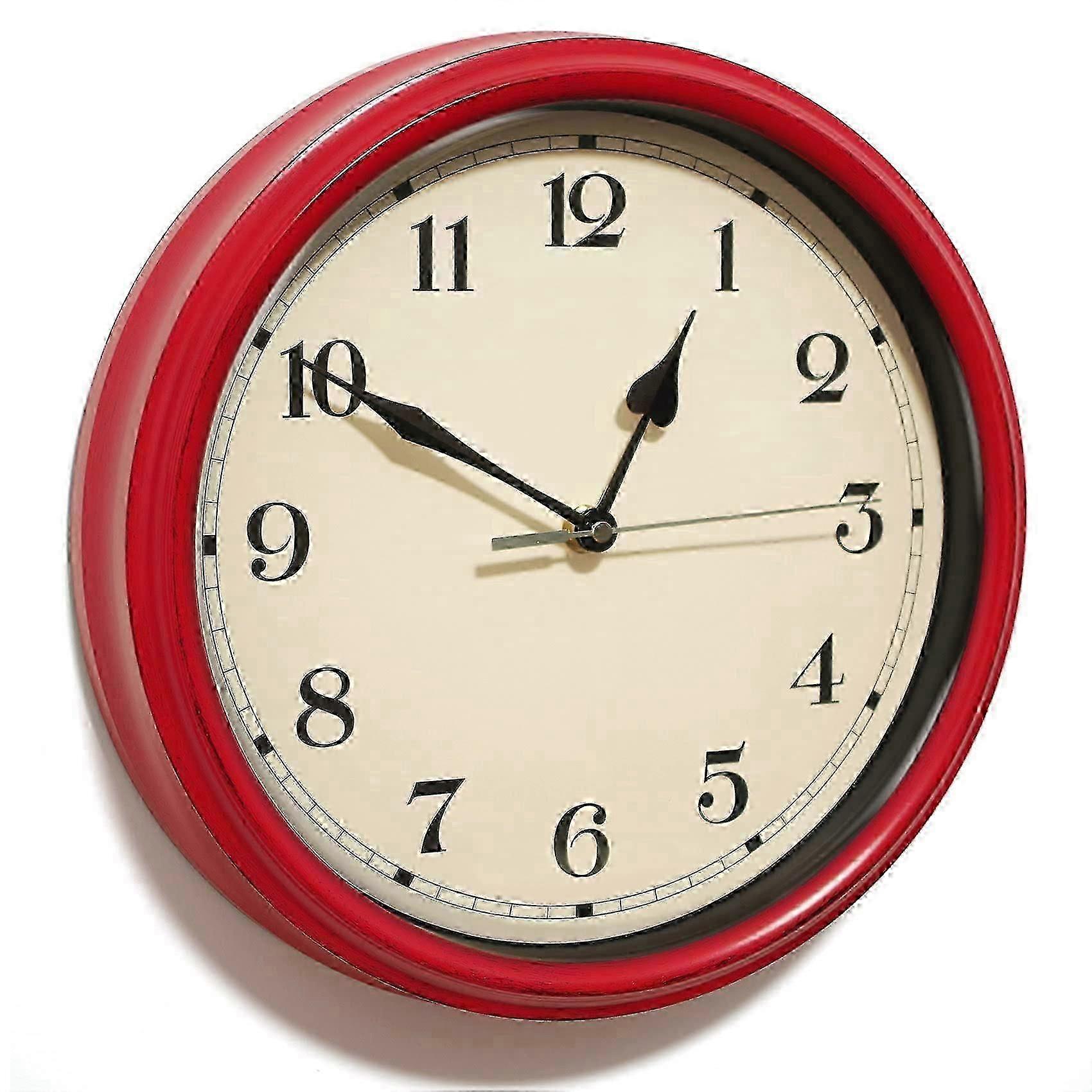 Rustic Wall Clock,11 Inch Country Style Silent Clock(Red)