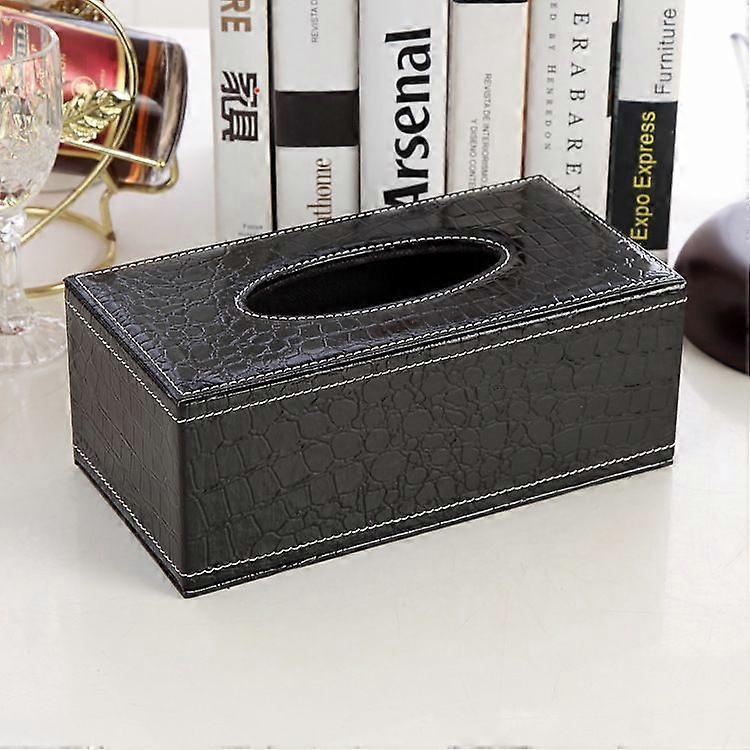 PU Leather Tissue Box Holder, Rectangular Crocodile Pattern Napkin Holder Drawer Tissue Box for Home Office Car Decor (Black)