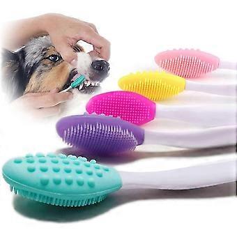 Confezione da 5 spazzolino per cani, kit di spazzolini dentali delicati in silicone morbido a doppia faccia con spazzolini da denti per cani a manico lungo curvo