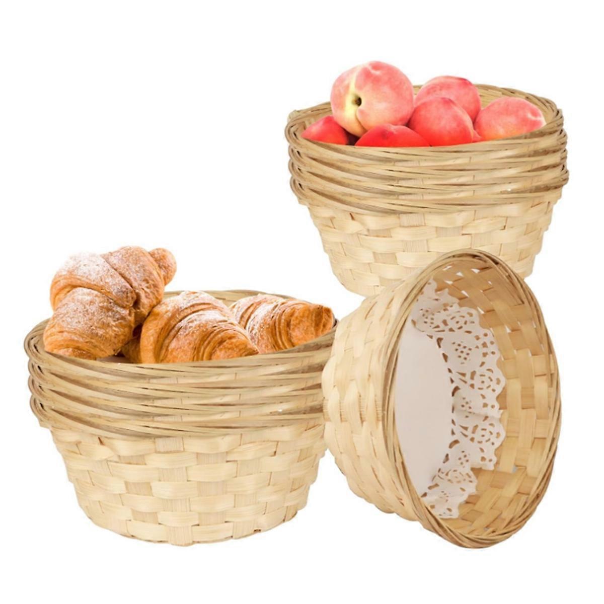 10 Pcs Round Small Gift Baskets,7.9 X 7.9 X 3.5 Inch Bamboo Woven Bread Baskets for Serving, Fruit