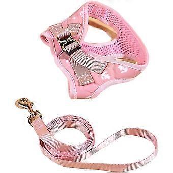 Niedliches Hundegeschirr Hundeweste Geschirr mit Leine Set Glockenbogen Design Welpe Katze Geschirr Leine Set für kleine mittlere Hunde Rosa L