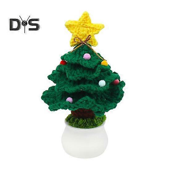 Crochet Christmas Tree Handmade Knitting Xmas Tree Ornaments Potted Plant Desktop Figurine for Holiday Crafting