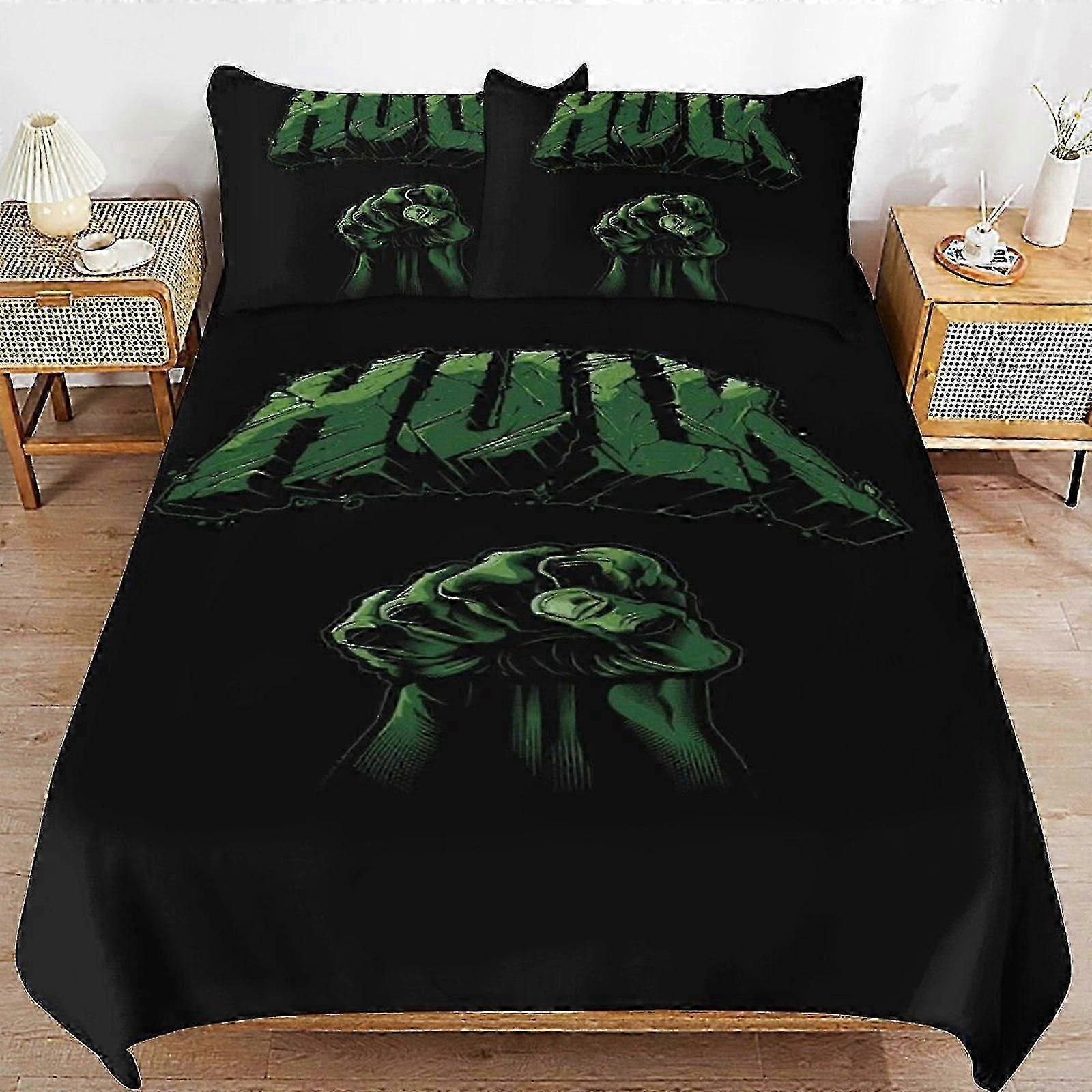 o2631 ملاءات السرير The Hulk Bedding Se غطاء لحاف فائق النعومة صديق للبشرة3 قطع ، طقم سرير لطيف بغطاء لحاف (1 غطاء لحاف و 2 غطاء وسادة) سرير