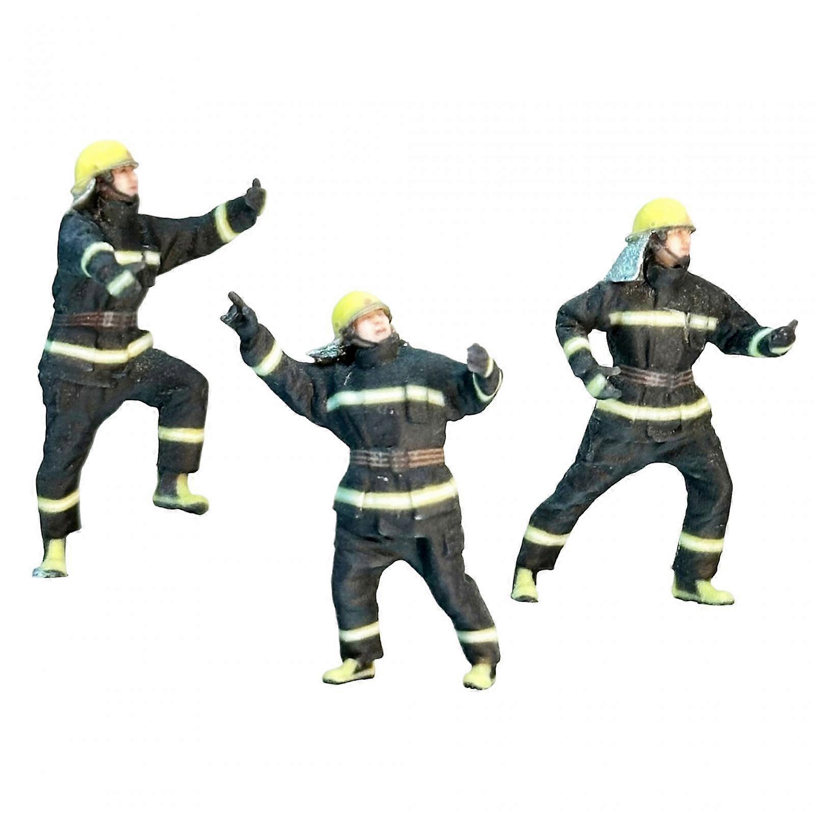 3 Pieces Resin Firefighter Figures Tiny People Model Collectibles Model Trains