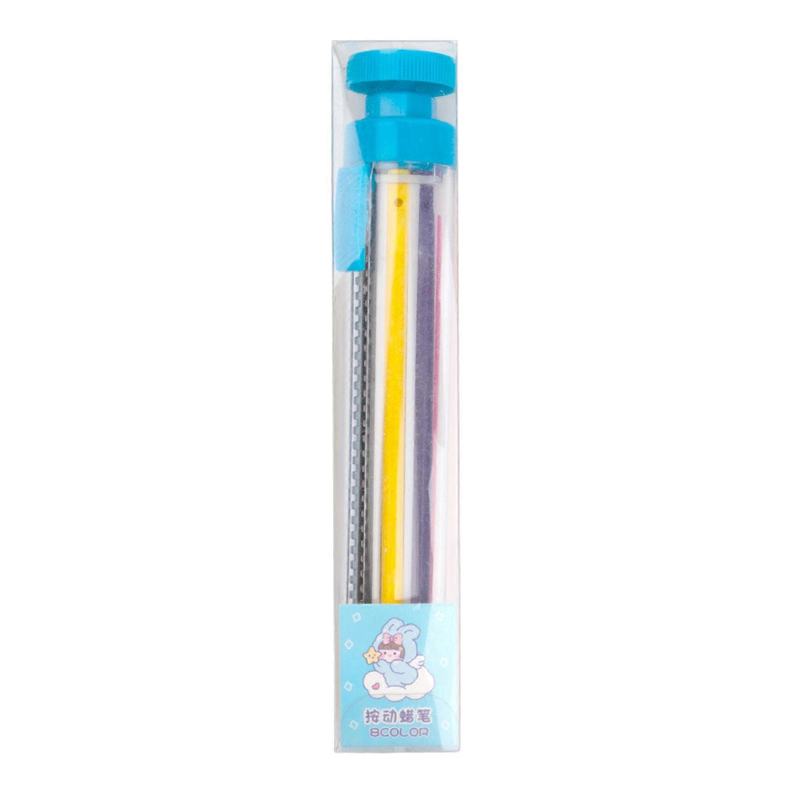 8 Colors Pressing Pens Painting Buildable Crayon Pens Multicolor Retractable Drawing Portable Stackable Rotating Crayon Blue