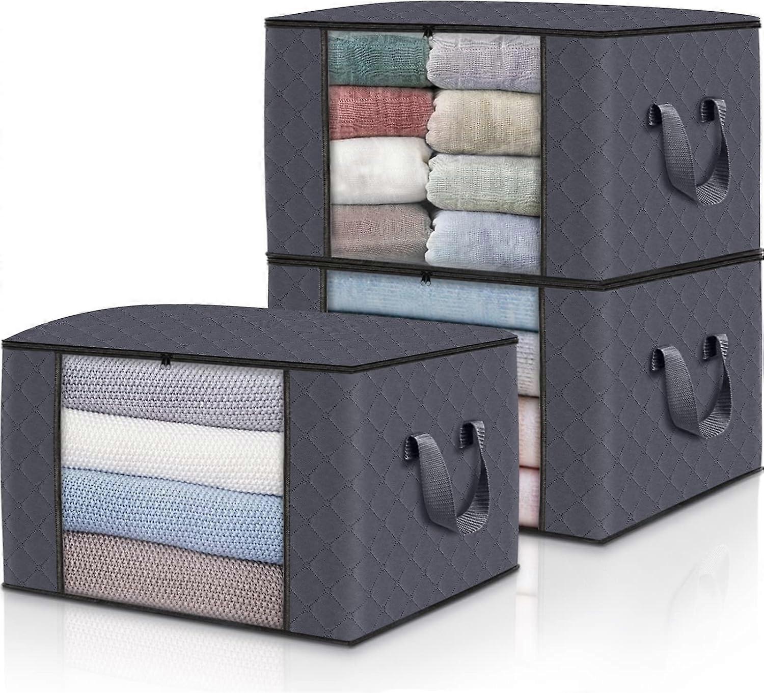 3-Pack Clothes Organizer, Foldable Blanket Organizer, Gray