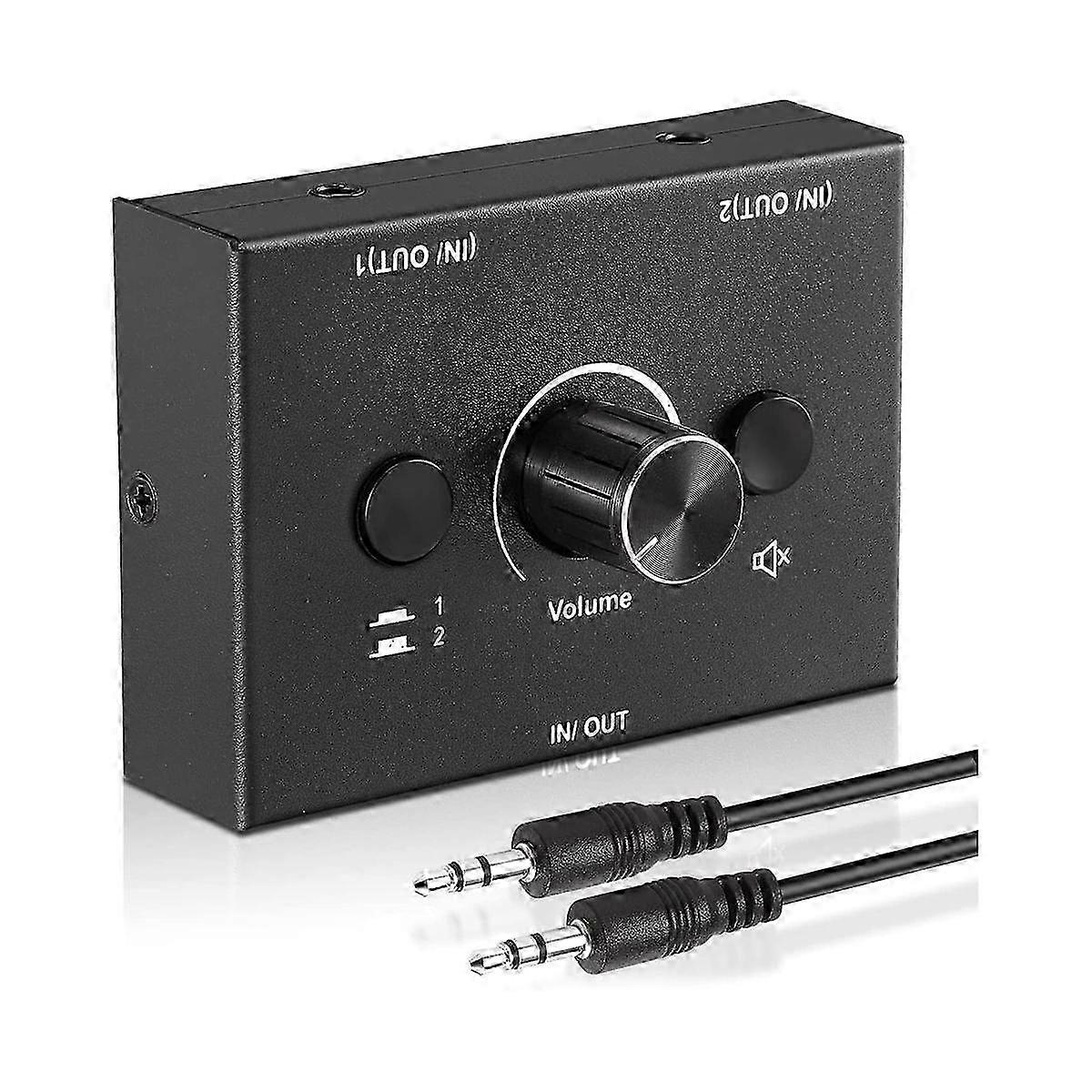 2 Input 1 Output Audio Splitter with 3.5mm Jack and One-Key Mute Function