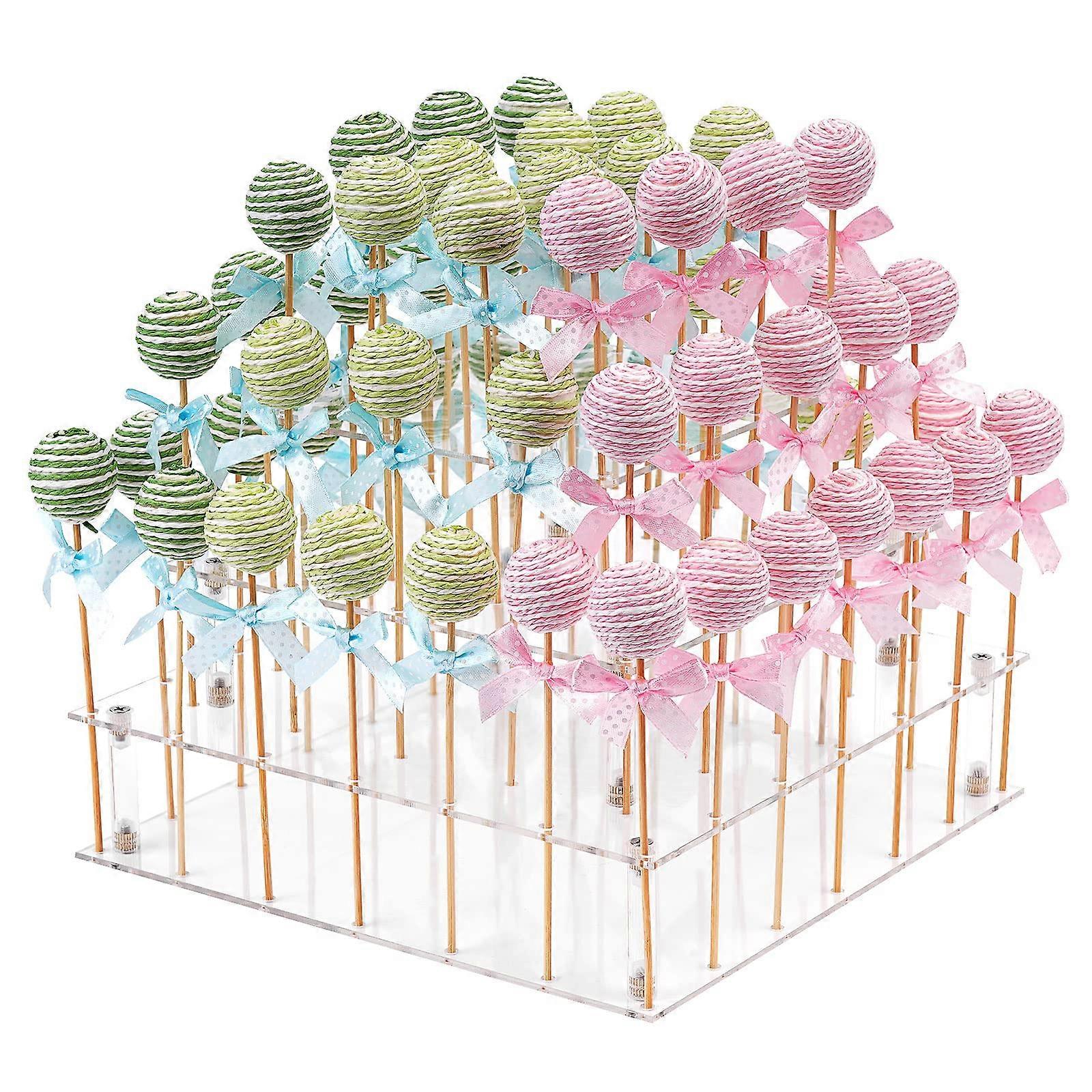 Clear Cake Pop Display Stand for Weddings Baby Showers 3-Tier Acrylic Holder with Adjustable Height and Clear Design