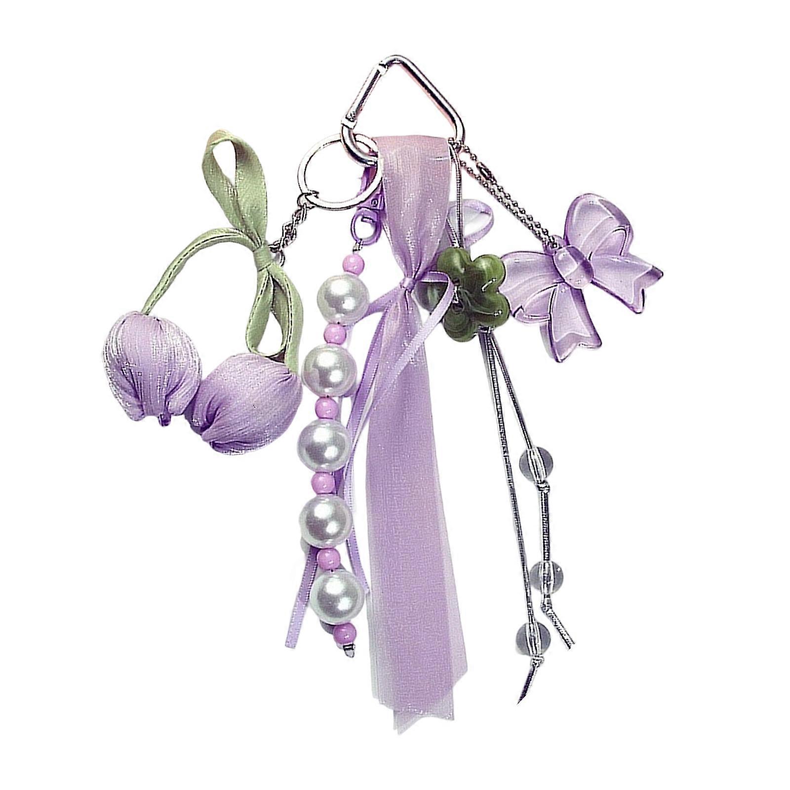 Bowknot Key Ornament Delicate Ribbon Keychain Pendant Acrylic Texture Hanging Pendant for Adding a Touch of Elegances  Purple