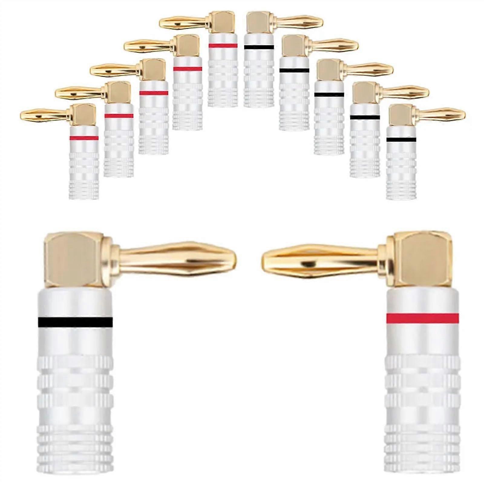 12pcs Right-Angle Banana Connectors 90 Degree Gold-Plated Audio Video Speaker Cable Plugs for Enhanced Connectivity