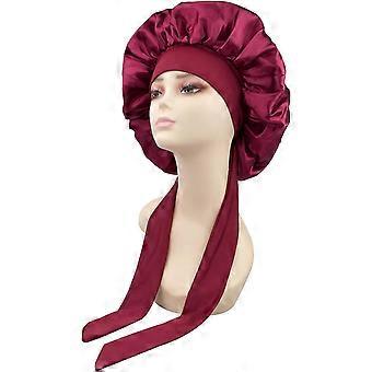 Satin Night Hair Cap,Satin Sleeping Cap,Adjustable Shower Cap,Elastic Bonnet,Women Sleep Hat For Sleep,Shower,Hair Care,Spa,Hair Salons(Red)