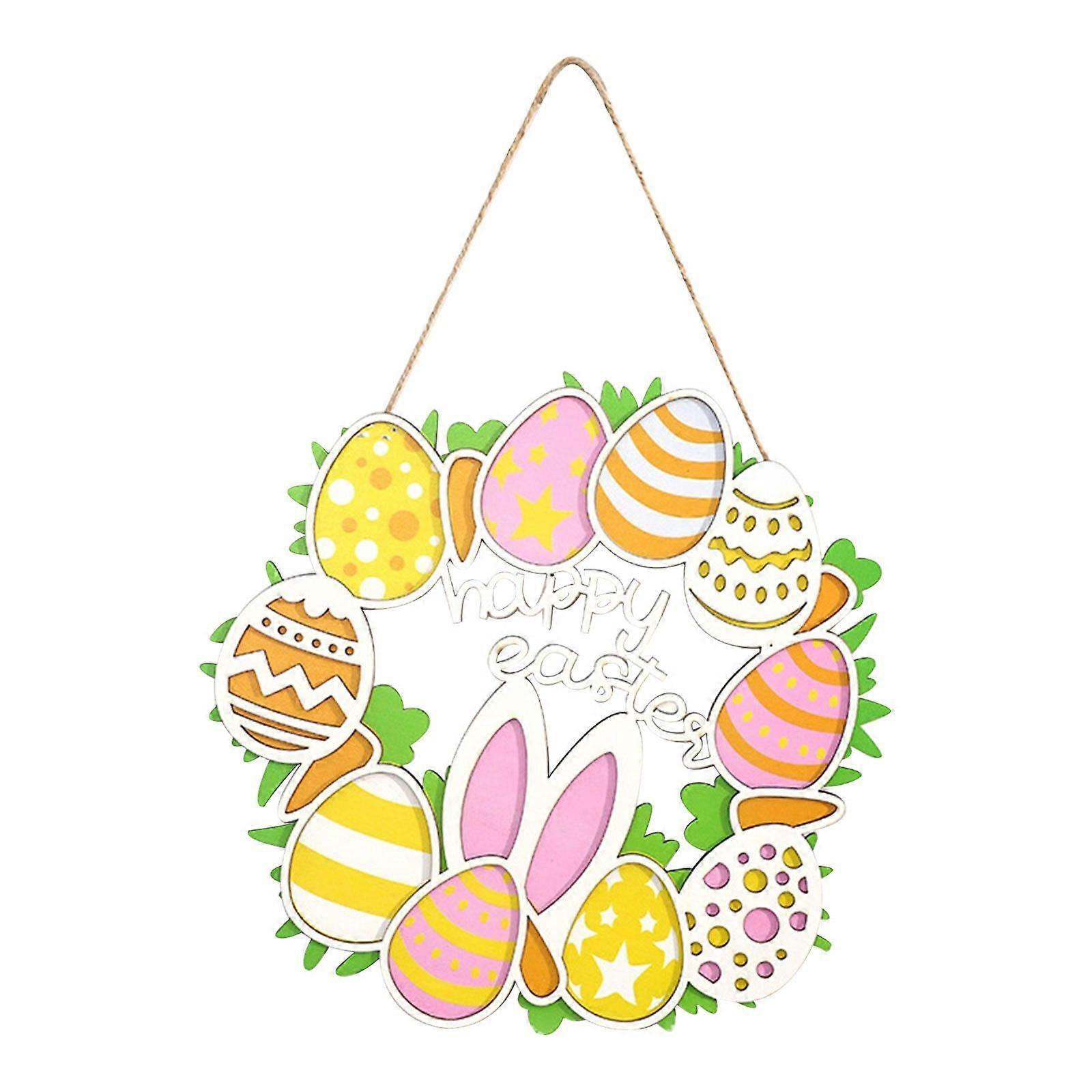 Easter Wreath, Front Door Easter Wreath Wooden Easter Bunny Decorative Bunny Door Sign Happy Easter Decorative Wreath Suitable for Easter F Style