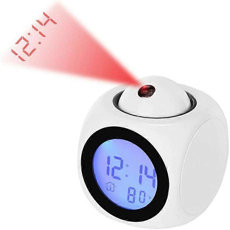 Digital Projection Clock Silent LED Alarm Clock 12/24h Ceiling Projection Alarm Clock Voice Control Time Temperature Display Snooze Alarm Digital Alar