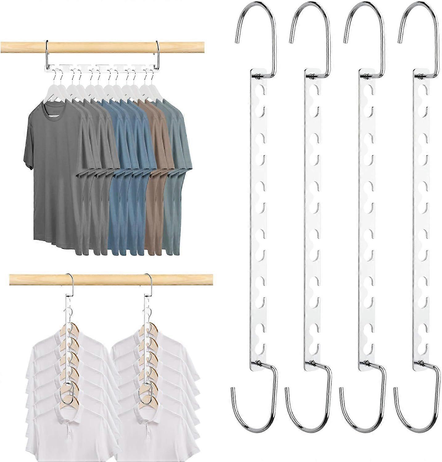 4 Pack Space Saving Hangers, Metal Magic Hangers Hooks for Closet, Multiple Hangers in One, Space Saver Closet Organizers and Storage
