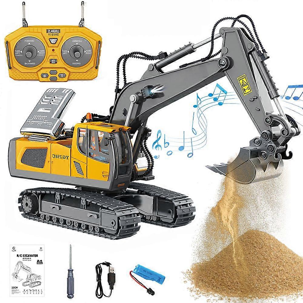 Children's remote control simulation excavator , 2.4 GHz, 11 channels, with light and sound, 1:20, Construction vehicle excavator, boy toy, suitable f