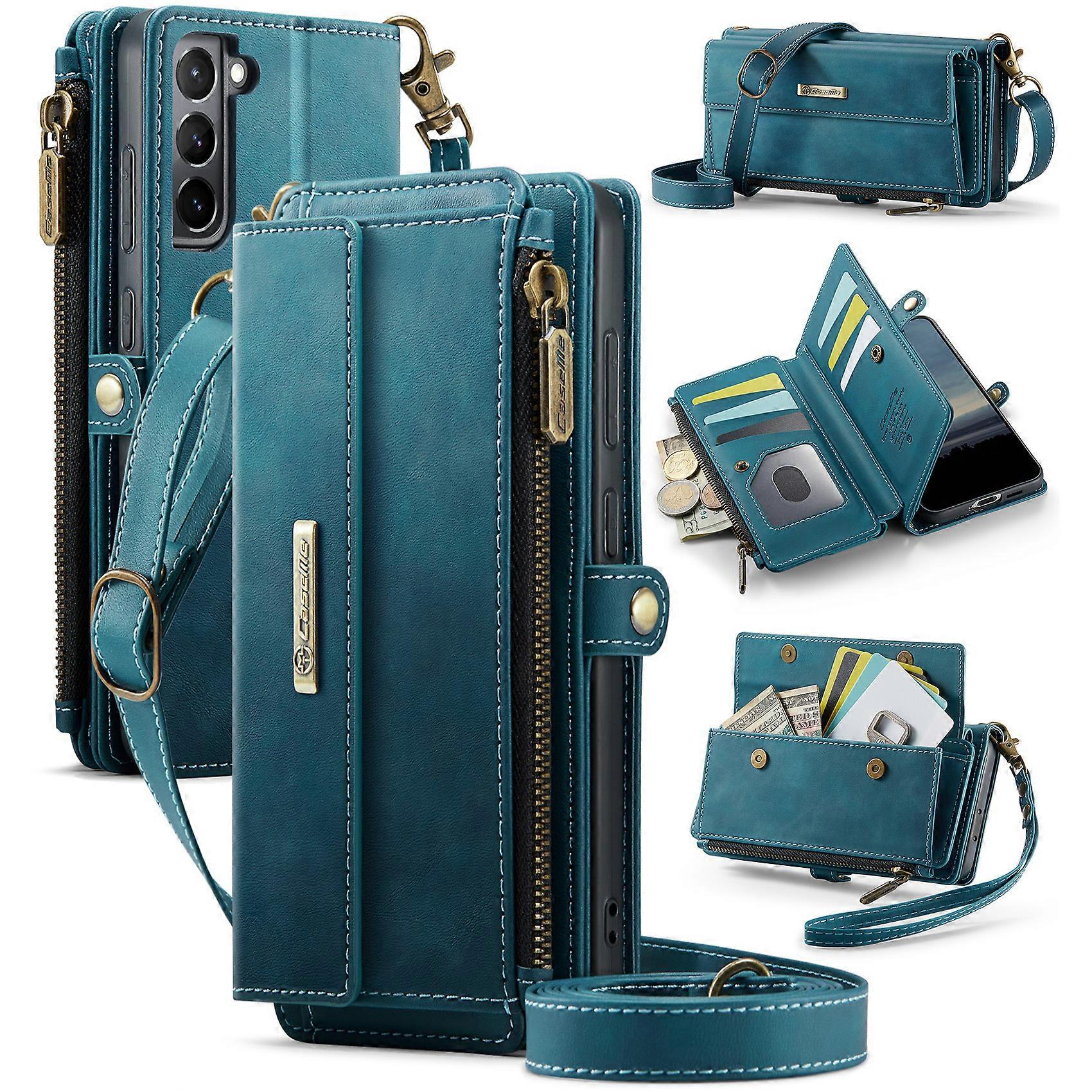 Compatible For Samsung Galaxy S21 4G / Galaxy S21 5G Case CASEME C39 RFID Zipper Wallet Stand Leather Cover with Strap